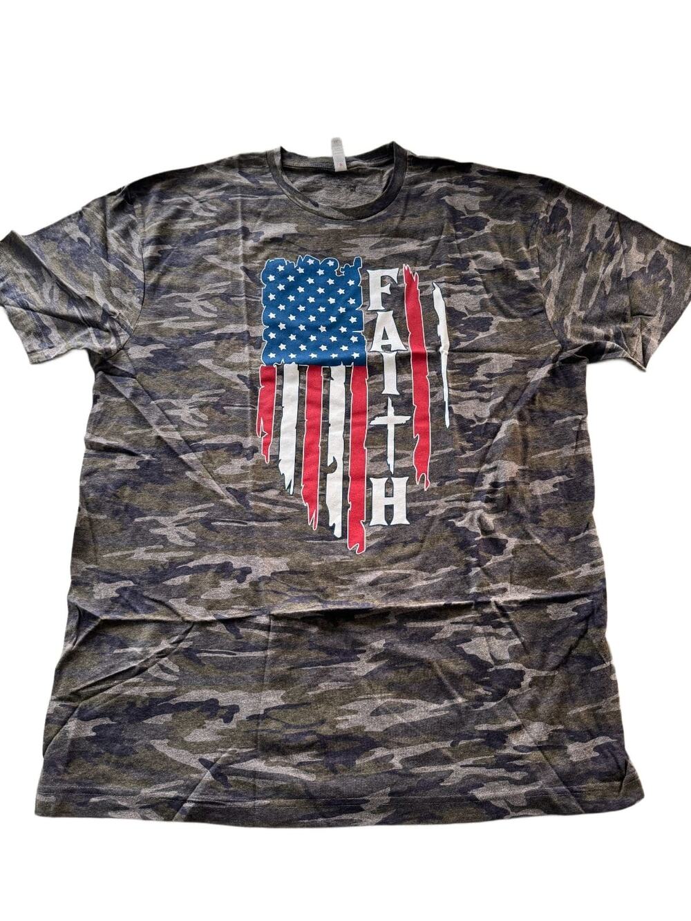 Love In Faith American Faith Tee Mens XL Vintage Camo American Flag Cross T-Shir